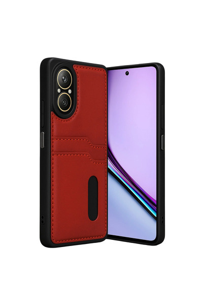 FREEDOM STOREE حافظة ريلمي 12 لايت سارة من الجلد مع حامل لبطاقات العمل - أحمر