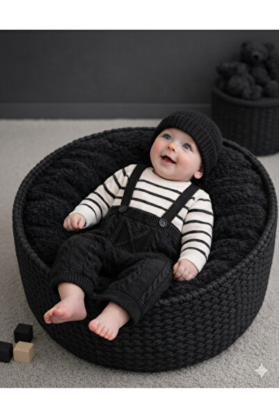 Mihrumay Bebek ve Çocuk Triko Kazak Bere Salopet 3'lü Takım