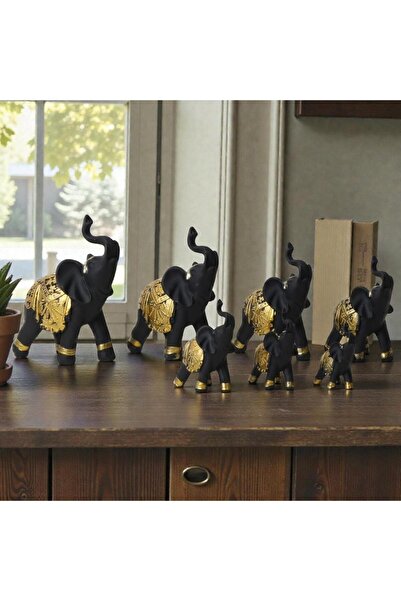 ELSELİFE Lüks İşlemeli Feng Shui 7’li Bereket Fil Biblo Seti Dekoratif Ev Ofi...