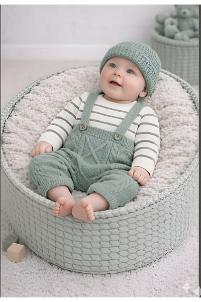 Mihrumay Bebek ve Çocuk Triko Kazak Bere Salopet 3'lü Takım