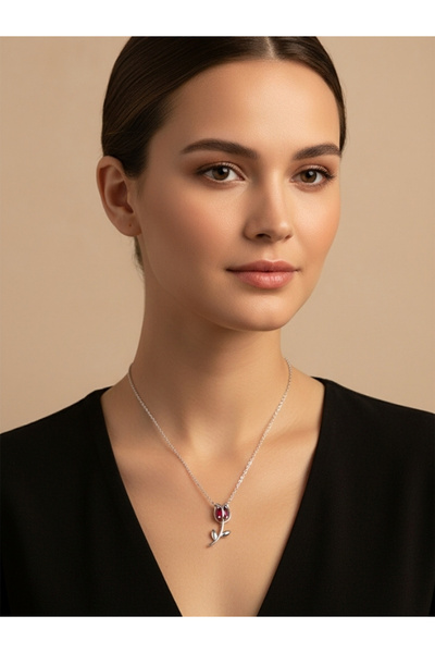 ddtwo Doğum Taşlı Kişiye Özel 925 Ayar Lale Gümüş Kolye