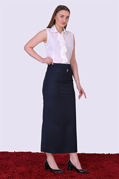 Sereia Women's Navy Blue Transitional Bow Detailed Long Pencil Skirt - Navy B...