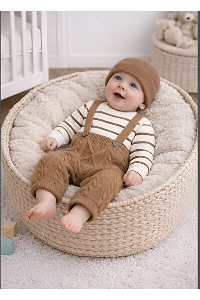 Mihrumay Bebek ve Çocuk Triko Kazak Bere Salopet 3'lü Takım