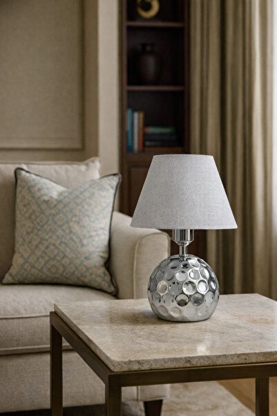 EvLight Elara Chrome Leg Gray Fabric Headboard Lampshade