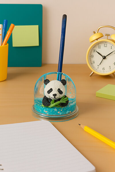 Livava Panda Mini Water Pen Holder, Decorative Desktop Accessory with Snow Gl...