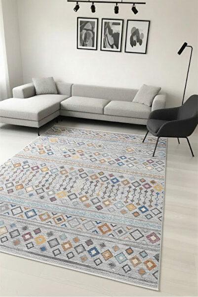 CENTER AVM Renkli Halı Salon Halısı Makinede Yıkanabilir Halı Kaymaz Taban Halı