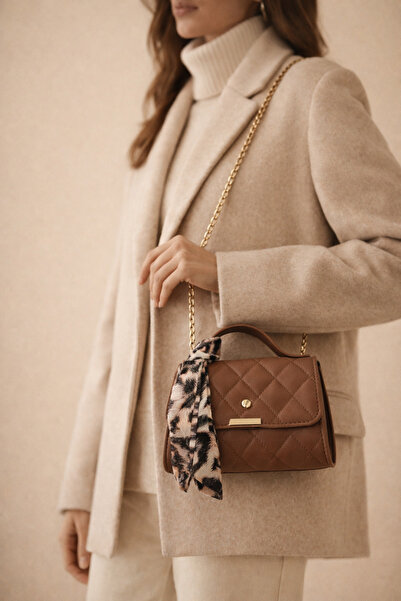 Tabris Luxary Kahverengi Kapitone Kadın Omuz Çantası – Zincir Askılı Şallı Mi...