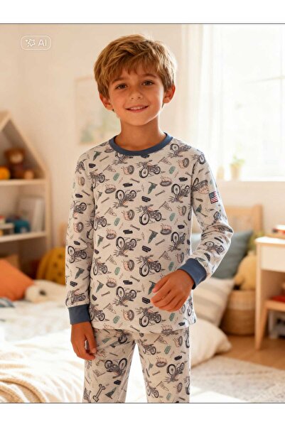 NiCe İç Giyim ДЕТСКИ ПИЖАМА С ДЪЛЪГИ РЪКАВИ С МОТОРИСТКИ ПРИНТ СИНЬО МОМЧЕШКО