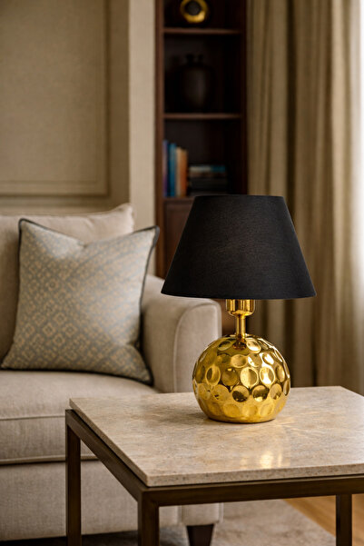EvLight Elara Gold Foot Lampshade with Black Fabric Head