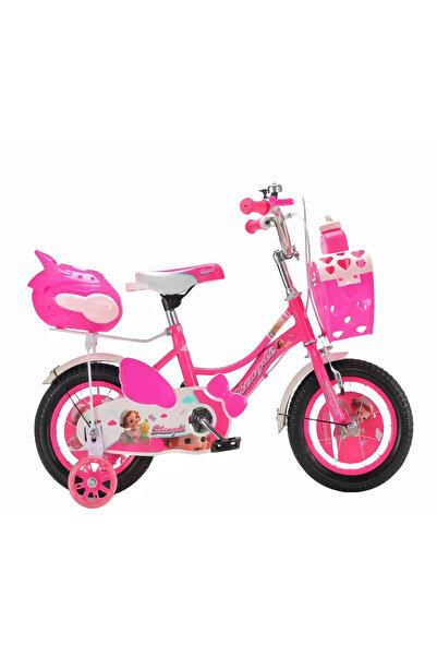 OEM Children's Bicycle with Training Wheels and Basket 16 Inch - Dark Pink