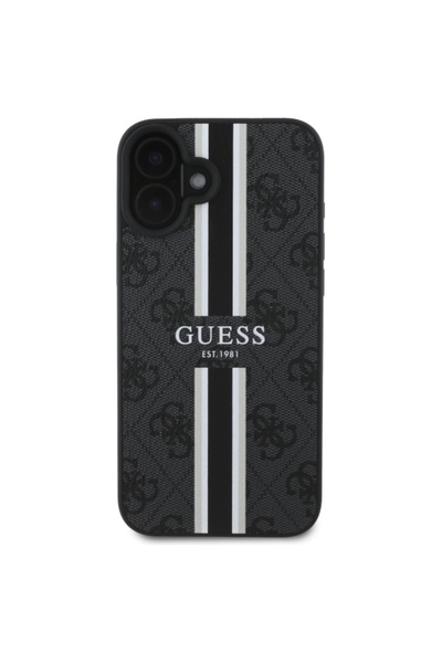 Guess Carcasă MagSafe 4G Stripes pentru iPhone 16 - Neagră