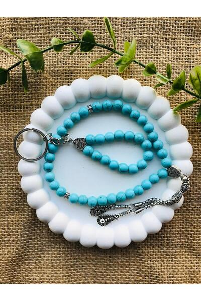 Luba Μπρελόκ με χάντρες προσευχής από φυσική πέτρα τιρκουάζ 8 χιλιοστών, σε σ...