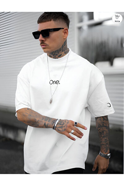 Unisex Kadın/Erkek ONEONE Özel Baskılı Oversize Pamuklu Bisiklet Yaka Penye T-Shirt