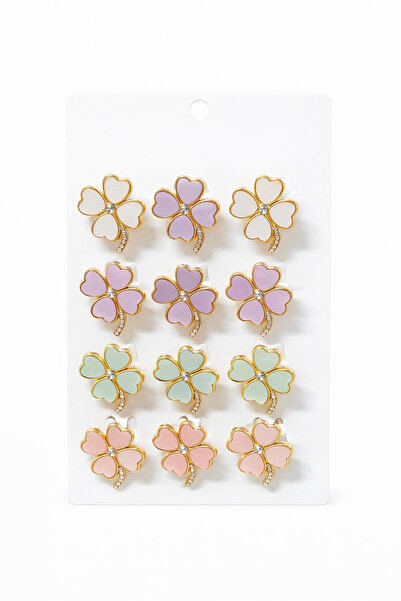 OEM Set of 12 gold clover brooches with rhinestones, assorted pastel colors 1...