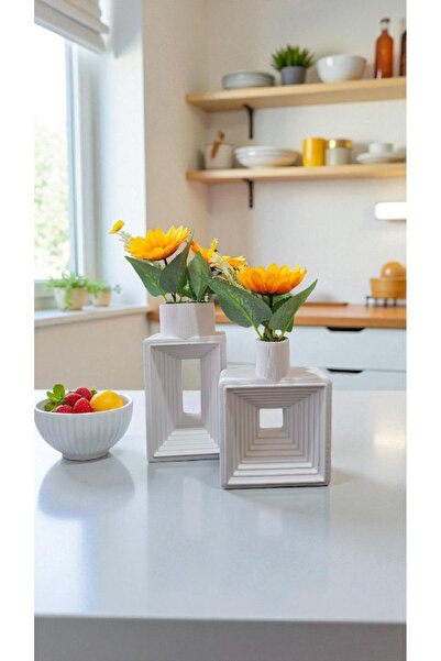 zanfagroup Decorative Square Striped Vase 2-Piece Sunflower (Flower Included)