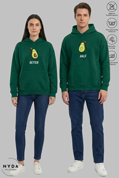 Nyda Collections Dear Couple Combination Avocado Printed Hoodie Hooded Fleece...