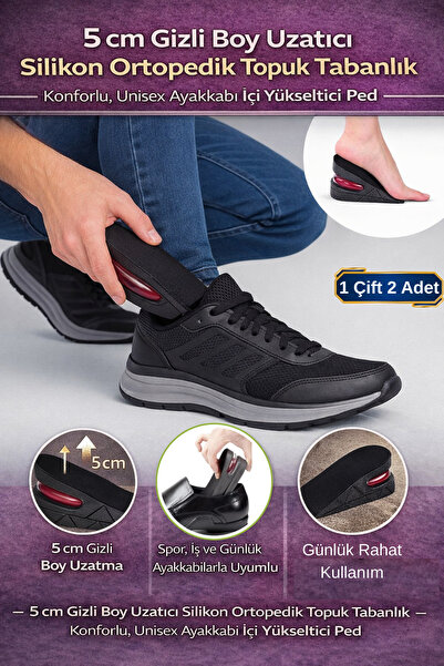 Hane Dostu 5 cm Gizli Boy Uzatıcı Silikon Ortopedik Topuk Tabanlık – Konforlu...