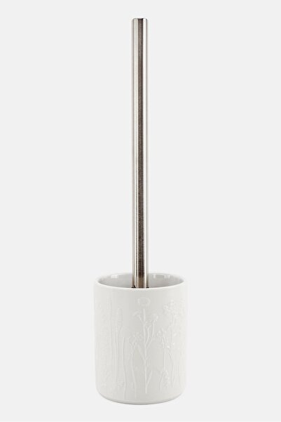 Felli Toilet Brush With Stoneware Holder, White/Silver