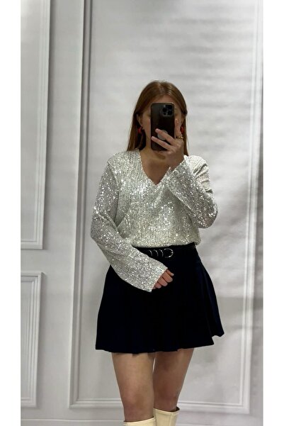 Pulli Collection V-Neck Sequined Long Sleeve Blouse Pll-2512