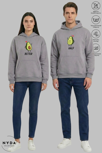 Nyda Collections Dear Couple Combination Avocado Printed Hoodie Hooded Fleece...