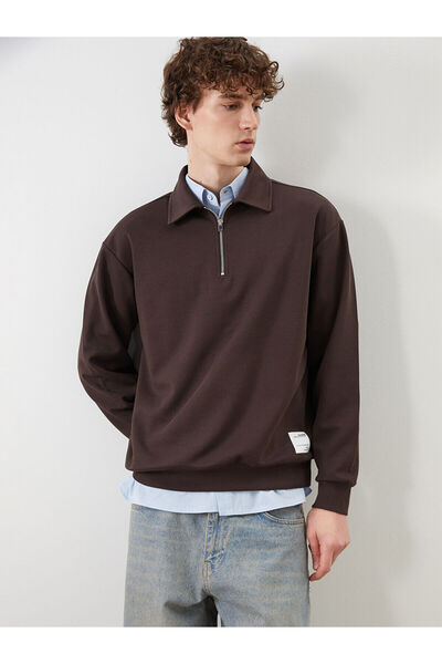 LC Waikiki Nevavm Polo Collar Men's Sweatshirt with a Difference