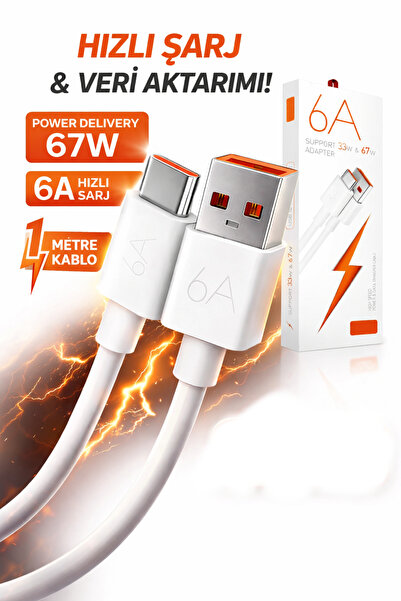 Ecuy Hızlı Şarj Data Kablosu TYPE-C TO USB-A 67 Watt 6 Amper 1 Metre Hızlı Ve...