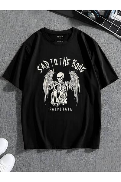 Unisex Kadın/Erkek PALPITATE Özel Baskılı Oversize Pamuklu Bisiklet Yaka Penye T-Shirt