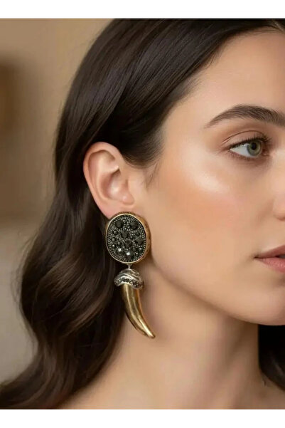 Dorvina Brass Black Zircon Stone Vintage Design Zr Model Ivory Women's Earrings