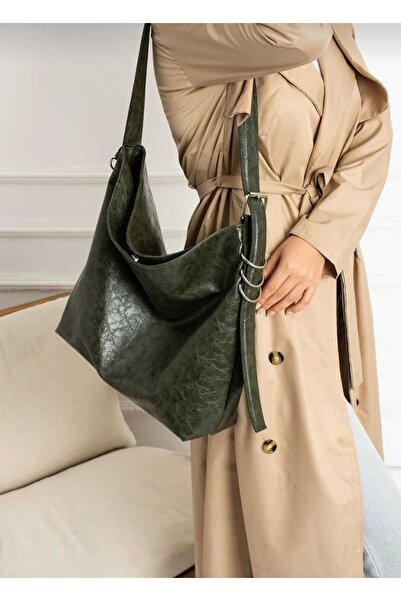 ÖZÜM TAKI Women's Large Size a Quality Khaki Shoulder Bag and Shoulder Bag