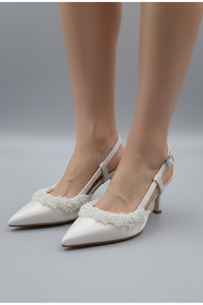 ŞAH Pearl Open Back 7cm Heels Wedding Dress Wedding Evening Dress Shoes