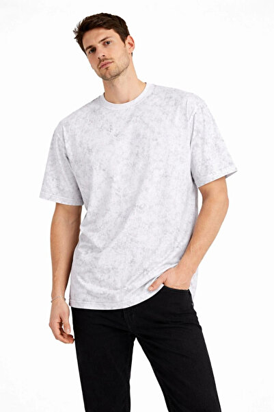 LUMİART Men's Acid Wash Crew Neck Short Sleeve Oversized T-Shirt Tee - White