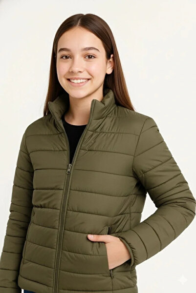 BLACK MODBLACK Girls' Inflatable Coat Lightweight and Warm Winter Coat with Z...