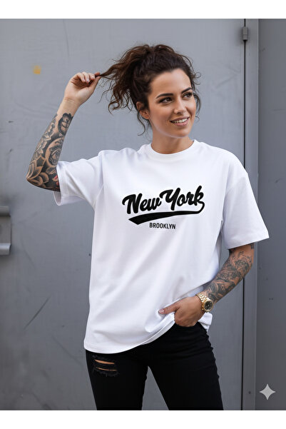 JENOLAN Unisex New York cu imprimeu supradimensionat bumbac 100% 20/1 Comp. b...