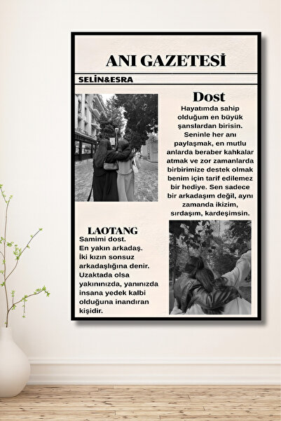 ERUMAR HOME Anı Gazetesi Kişiye Özel Fotoğraf 2 Adet Tablo Dost, Arkadaş, Hed...