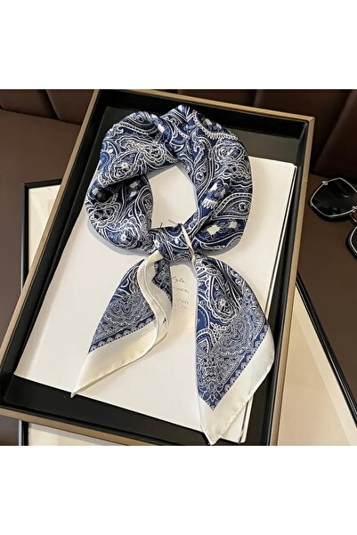 Accessories Hei Navy Blue Patterned Stylish Silk-Look Women's Accessory Scarf...