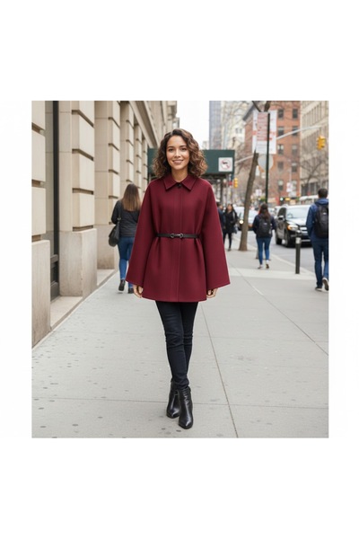 şuranur KADIN KEMERLİ GÖMLEK YAKA PANÇO SARVONA