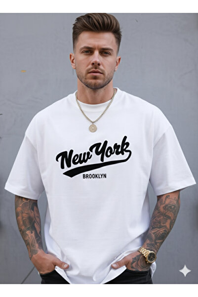 JENOLAN Unisex New York cu imprimeu supradimensionat bumbac 100% 20/1 Comp. b...