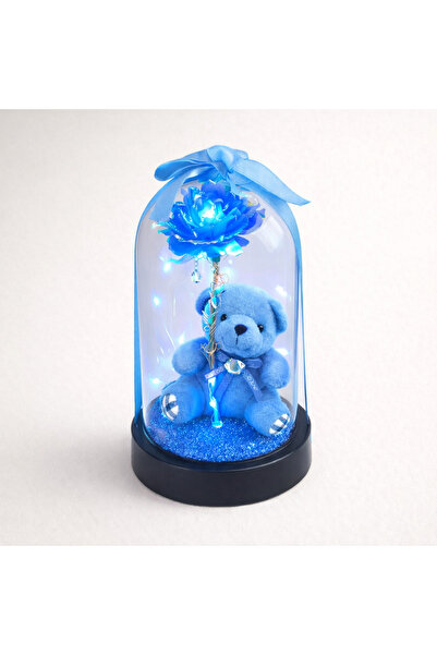 Bioren Solmayan Güllü ve Ayıcıklı Kurdeleli Fanus - (Sevgililer Günü ve Özel ...