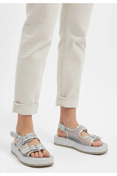 BLACK MODBLACK Si̇nna silver skin tulle detailed sandal