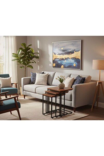 gökçem Zigon Sehpa 3'lü Tekerlekli Metal Ayaklı Yan Sehpa