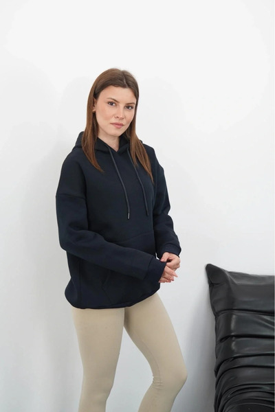 BLACK MODBLACK Ozbay 3 İpli̇k Şa Fleece-Lined Apşonlu Swetshi̇rt Laci̇vert Md...