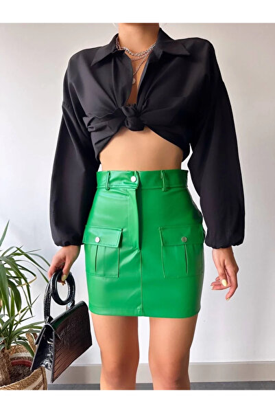 BLACK MODBLACK Ozbay front two pocket leather skirt green h240040 1152714