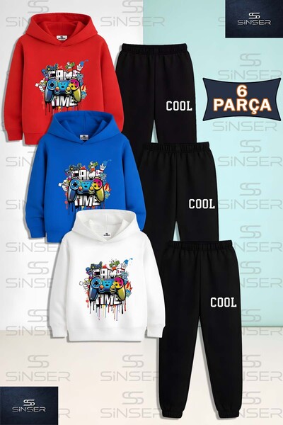 SS SİNSER Children's Unisex'Gamer Coll Colorful' 3-Piece Hooded Tracksuit Set