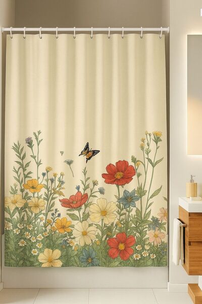 PrintiesPlus Dekoratif Soft Çicekler 1x60x200 Banyo Perdesi TABLO HEDİYELİ