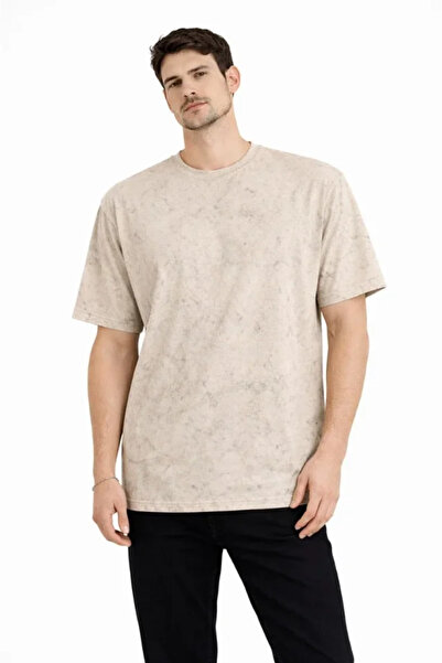 JANES Tricou pentru bărbați Acid Wash guler rotund cu mânecă scurtă supradime...