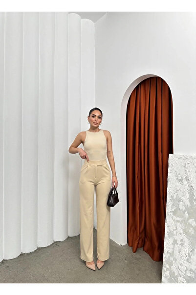 BLACK MODBLACK Ozbay Cirtli Pantolon Krep Bej Pt 1152714