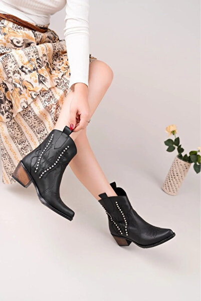 BLACK MODBLACK Ozbay matin black leather heel boots 1152714