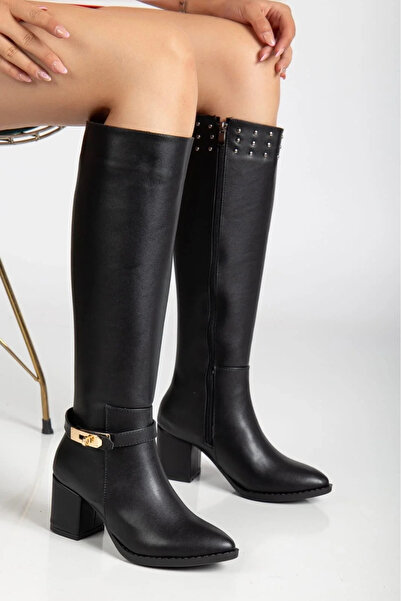 BLACK MODBLACK Ozbay Jeoli̇ Black Leather Heel Boots 1152714