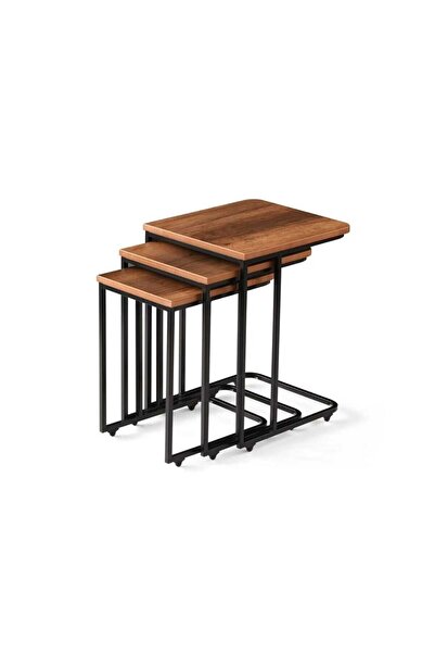 gökçem Zigon Sehpa 3'lü Tekerlekli Metal Ayaklı Yan Sehpa