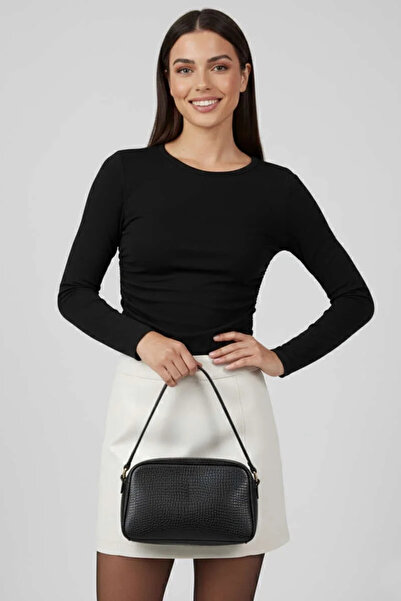 BLACK MODBLACK Ozbay Yani Büzgülü Bluz Si̇yah T4322 1152714